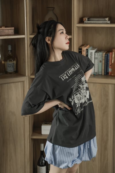 玫瑰帶刺親膚柔棉寬版T恤6