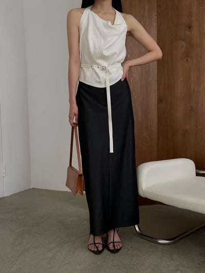 棉麻附綁帶繞頸設計背心4