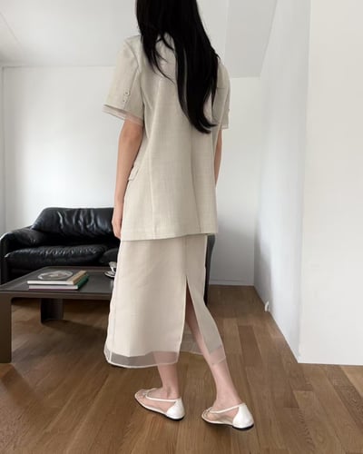 雪紡拼接亞麻西裝外套3