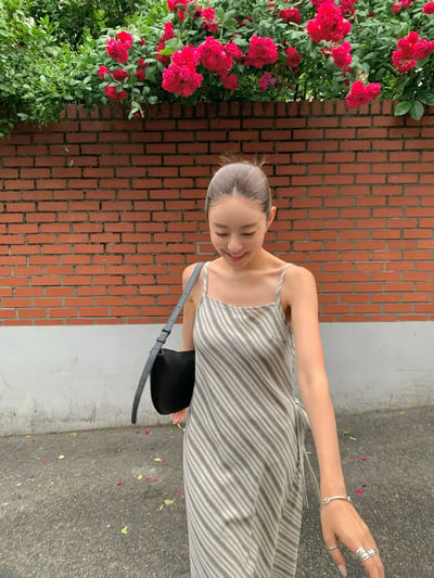 法式渡假斜紋綁帶洋裝5
