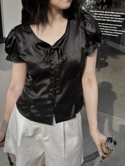 光澤感緞面小圓點襯衫2