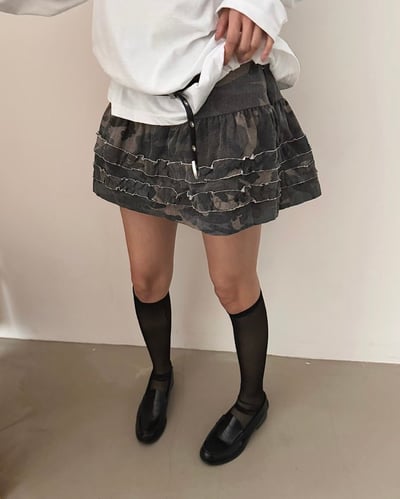 小花摺造型迷彩短裙4