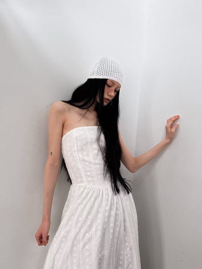 度假必備平口蕾絲雕花長洋裝5