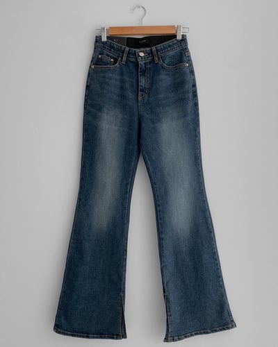 刷色開衩牛仔喇叭褲6