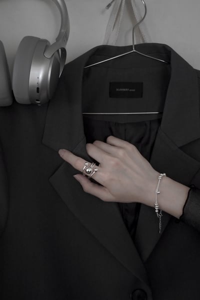 自留款水珠線條設計純銀戒指（可調節）1