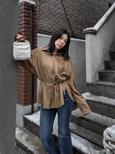 超柔順挺版麂皮襯衫（附綁帶）7
