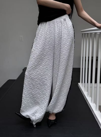 滿版小花布料拼接蕾絲長褲4