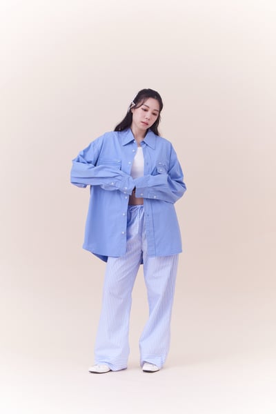 法式小浪漫鬆緊腰頭條紋長褲3