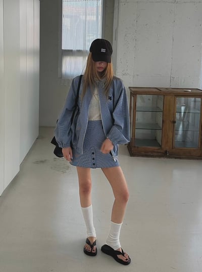 微甜休閒格紋褲裙套裝4