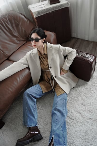 時髦墊肩多綁法西裝外套2