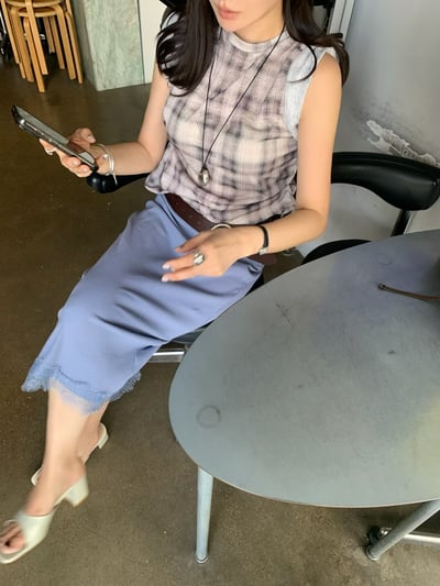 漢南洞時髦格紋不規則上衣3