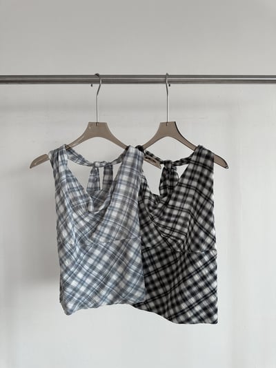 休閒格紋棉質綁帶背心7