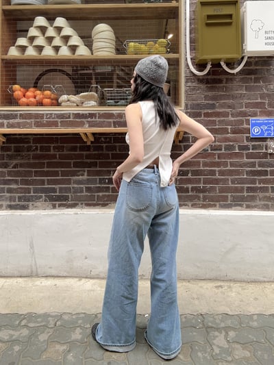 經典刷色軟料直筒牛仔褲2