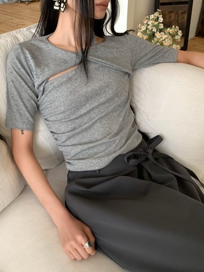 扭結設計舒服軟棉上衣6