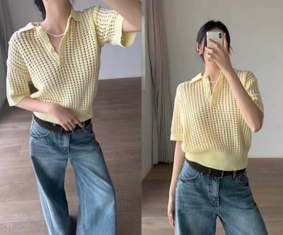 POLO領水洗刷色簍空針織衫2