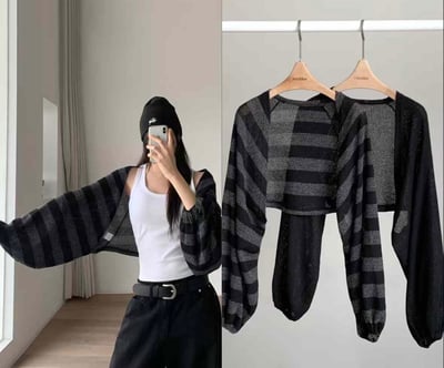 自然隨性寬袖短版針織小外套6