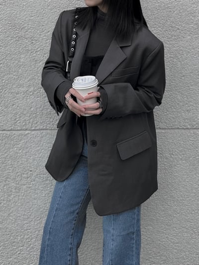 時髦墊肩多綁法西裝外套12