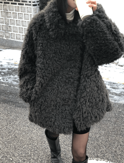 時髦小翻領毛絨絨外套2