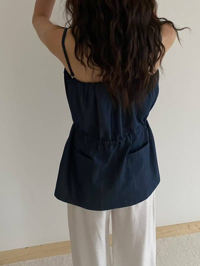 抽繩小口袋軟料牛仔背心3