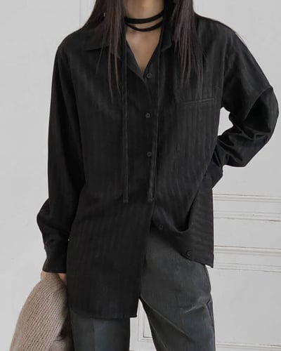 高級低調條紋綁帶式襯衫12