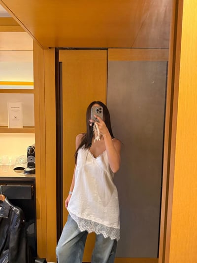 時髦斜下擺蕾絲背心9