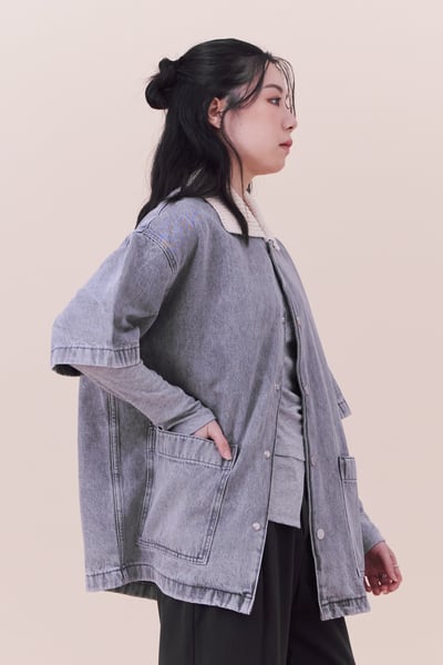 歐巴的針織拼接牛仔襯衫6