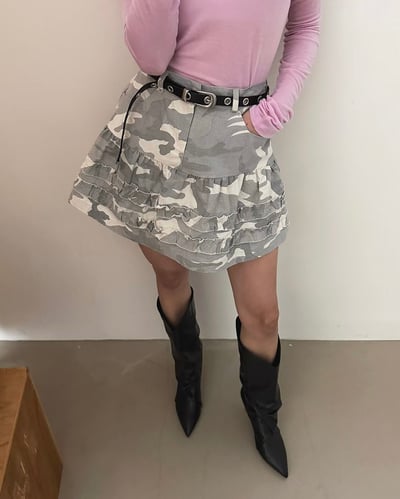 小花摺造型迷彩短裙11