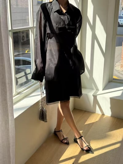 春夏光澤感兩件式透膚襯衫16