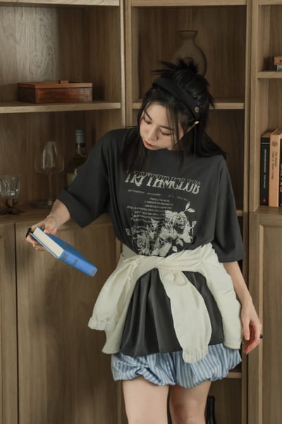 玫瑰帶刺親膚柔棉寬版T恤8