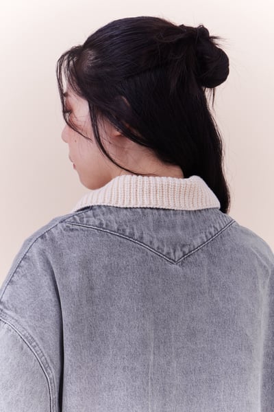 歐巴的針織拼接牛仔襯衫12