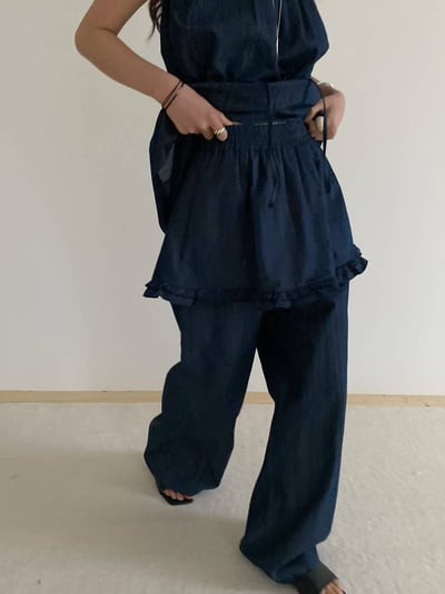 自帶裙擺軟料牛仔長褲3