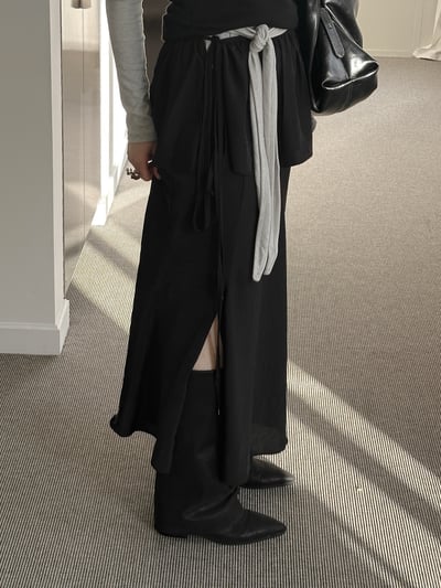 高級感光澤附片裙開衩長裙9