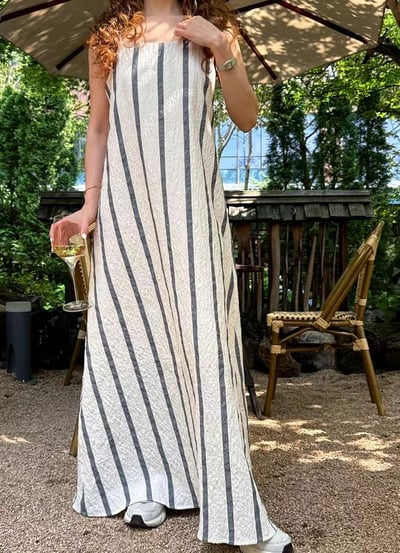 度假必備棉麻條紋洋裝4