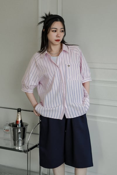 愛心銀標小可愛澎袖條紋襯衫（咩冷同款）4