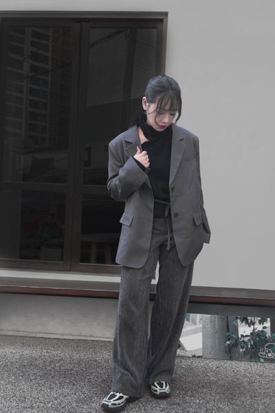 時髦墊肩多綁法西裝外套8