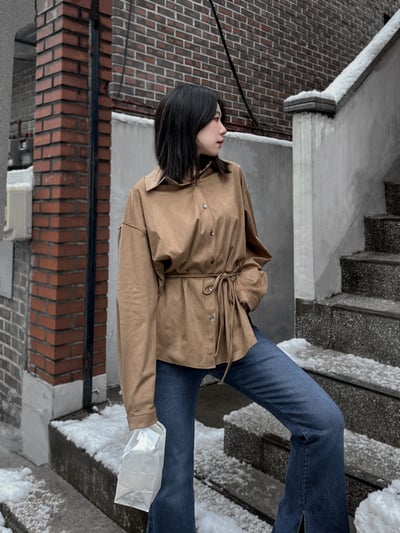 超柔順挺版麂皮襯衫（附綁帶）6