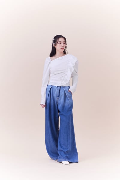 百搭打褶設計漸層牛仔寬褲6