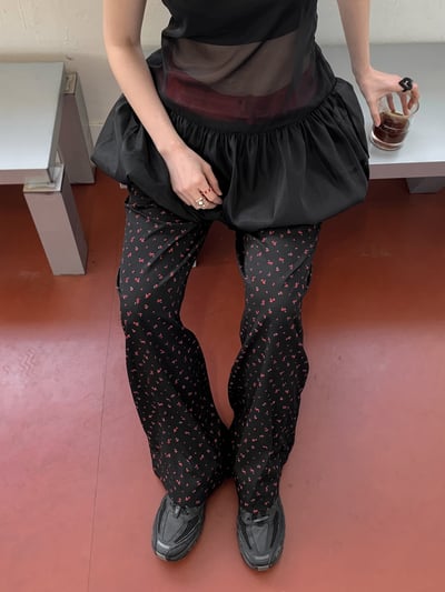 性感撞色緞面小花長褲14