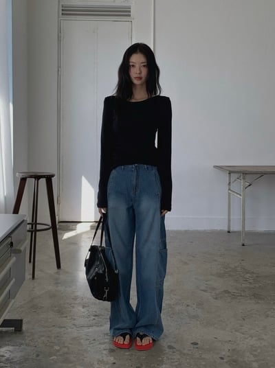 側口袋工作風牛仔褲5