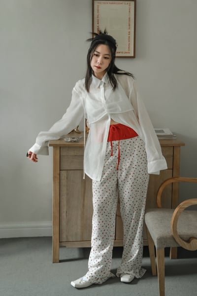 性感撞色緞面小花長褲13