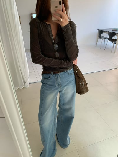 天鵝絨排扣翻領透膚上衣5