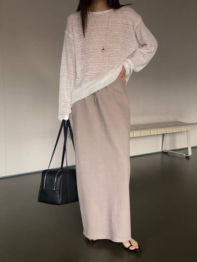 彈性綁帶厚磅針織長裙10