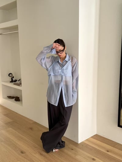 春夏光澤感兩件式透膚襯衫8