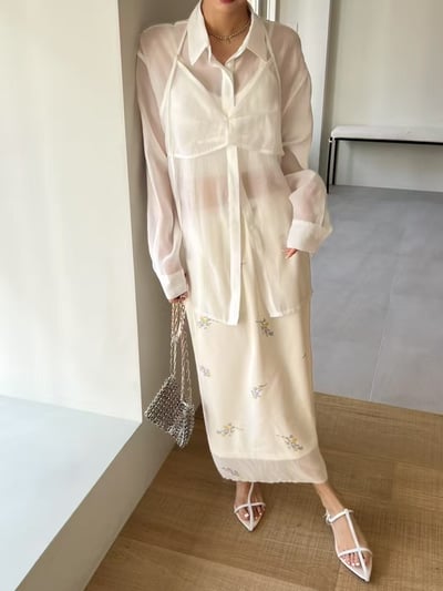 春夏光澤感兩件式透膚襯衫7