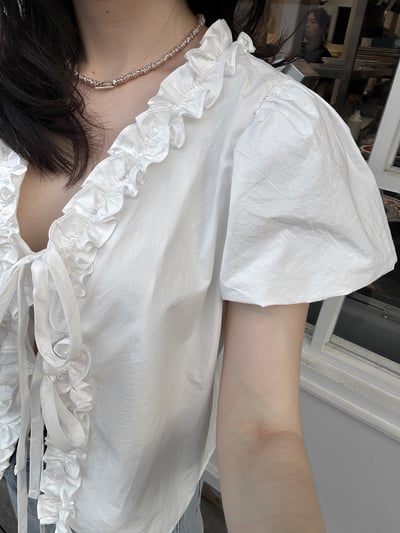 抓皺滾邊少女綁帶上衣12