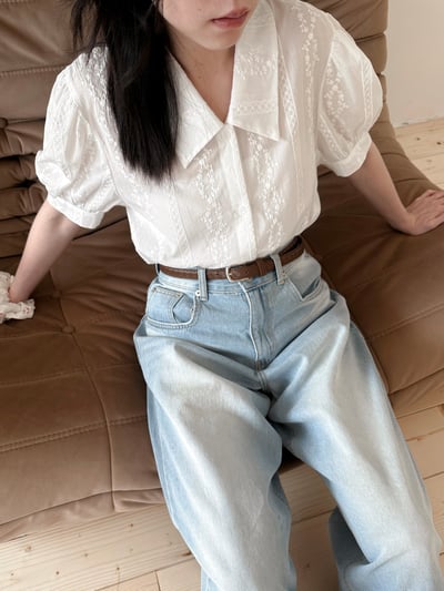 小澎袖蕾絲棉質襯衫1