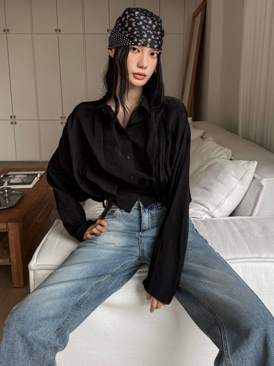 高級感光澤無肩線設計襯衫6