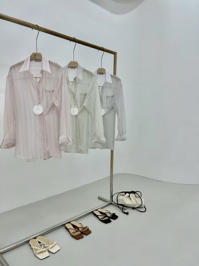 低調混紡條紋輕透襯衫8