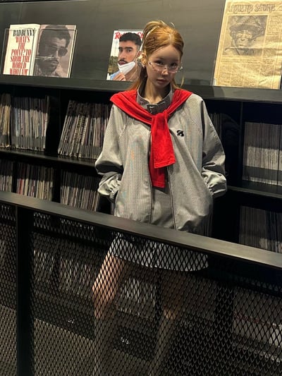 微甜休閒格紋褲裙套裝3