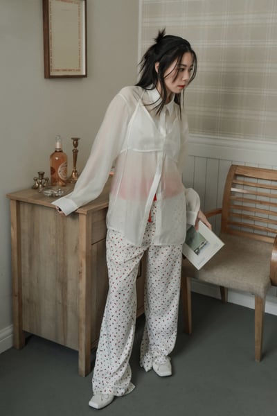 性感撞色緞面小花長褲12